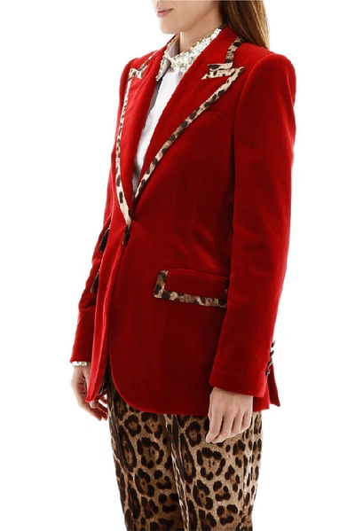 Shop Dolce & Gabbana Animal Printed Hem Blazer In Red