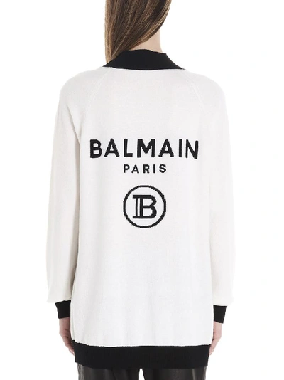 Shop Balmain Logo Cardigan In White