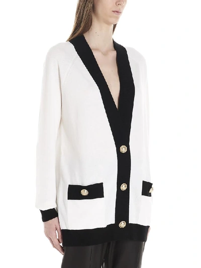 Shop Balmain Logo Cardigan In White