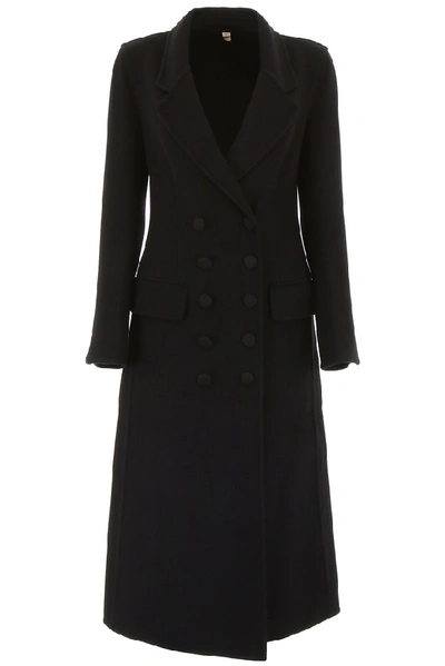 Shop Burberry Double Breasted Long Coat In Black