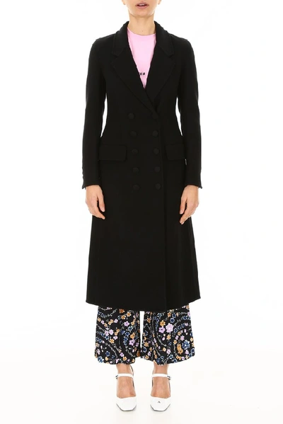 Shop Burberry Double Breasted Long Coat In Black