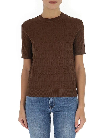 Shop Fendi Ff Monogram Knitted T In Brown