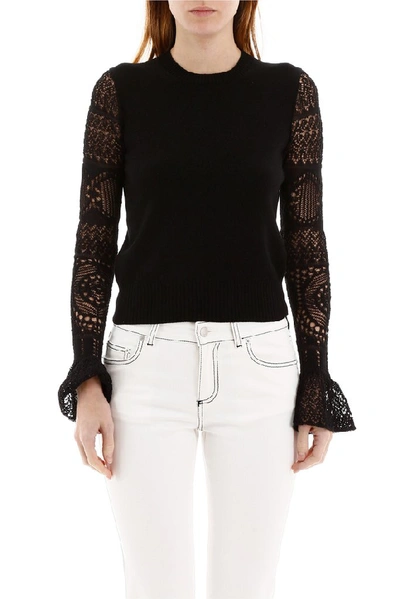 Shop Alexander Mcqueen Lace Sleeved Pullover In Black