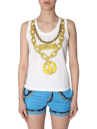 Shop Moschino Chain Print Tank Top In White