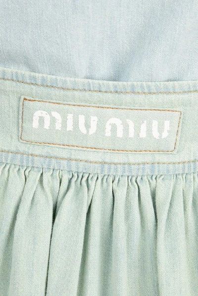 Shop Miu Miu High Waisted Frilled Denim Skirt In Blue
