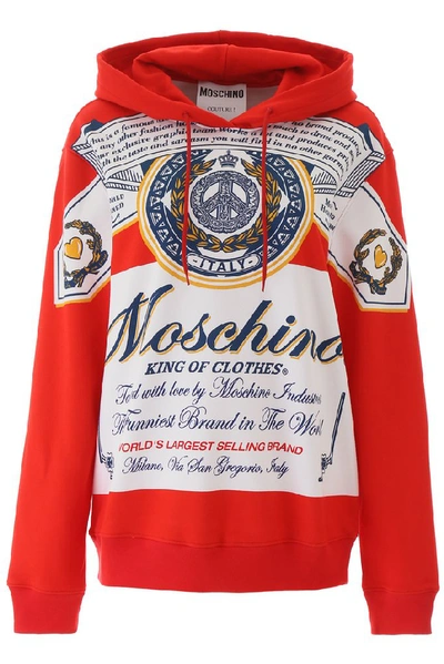 Shop Moschino X Budweiser Graphic Printed Hoodie In Red