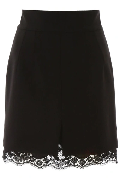 Shop Dolce & Gabbana Lace Trim Mini Skirt In Black
