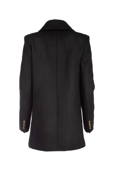 Shop Saint Laurent Double Breasted Coat In Black