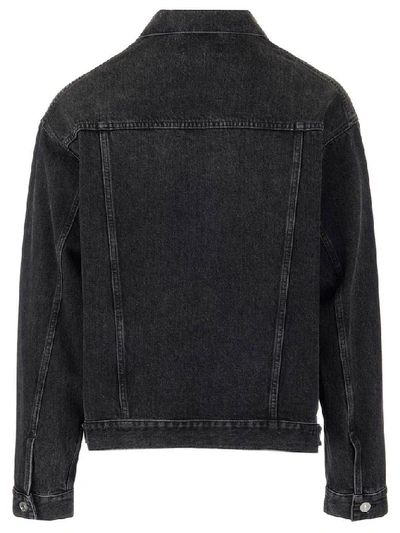 Shop Balenciaga Embroidered Logo Denim Jacket In Black