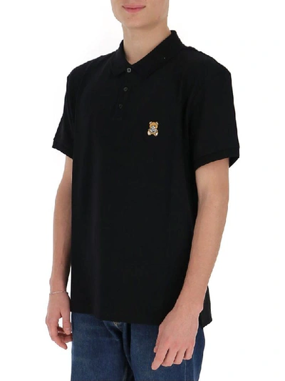Shop Moschino Teddy Patch Polo Shirt In Black