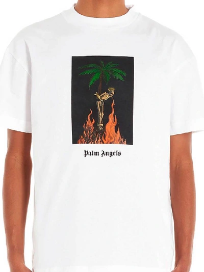 Shop Palm Angels Burning Skeleton Printed T In White