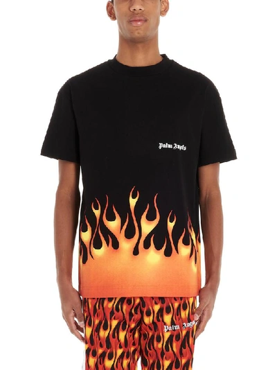 Shop Palm Angels Flame Logo Printed T-shirt In Black