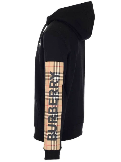 Shop Burberry Zipped Vintage Check Detail Hoodie In Black