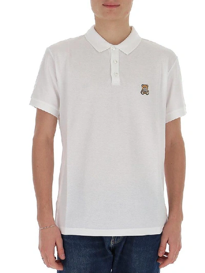 Shop Moschino Teddy Patch Polo Shirt In White