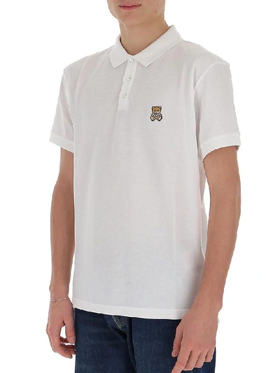Shop Moschino Teddy Patch Polo Shirt In White