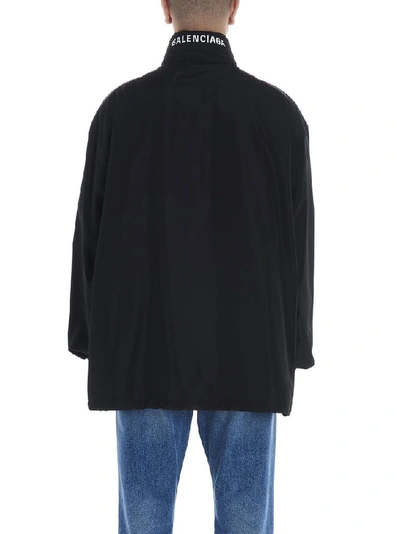 Shop Balenciaga Hooded Logo Jacket In Black