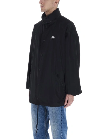 Shop Balenciaga Hooded Logo Jacket In Black