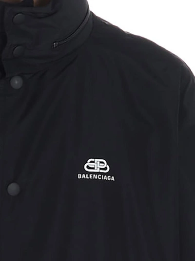 Shop Balenciaga Hooded Logo Jacket In Black