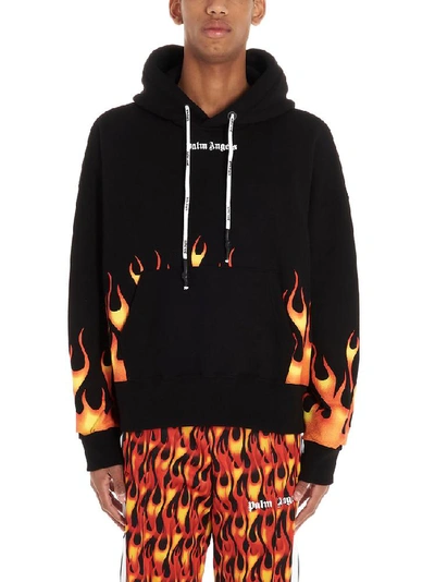 Shop Palm Angels Flames Logo Printed Hoodie In Black