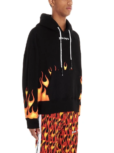 Shop Palm Angels Flames Logo Printed Hoodie In Black