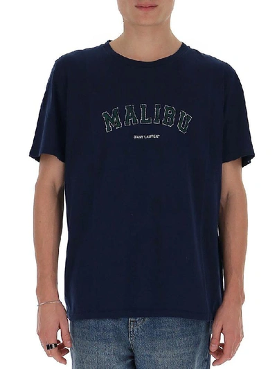 Shop Saint Laurent Malibu Logo Print T-shirt In Navy