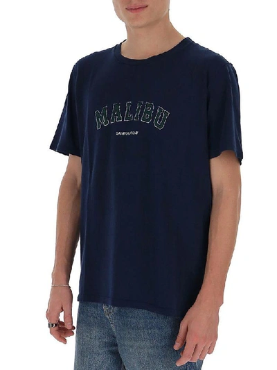 Shop Saint Laurent Malibu Logo Print T-shirt In Navy