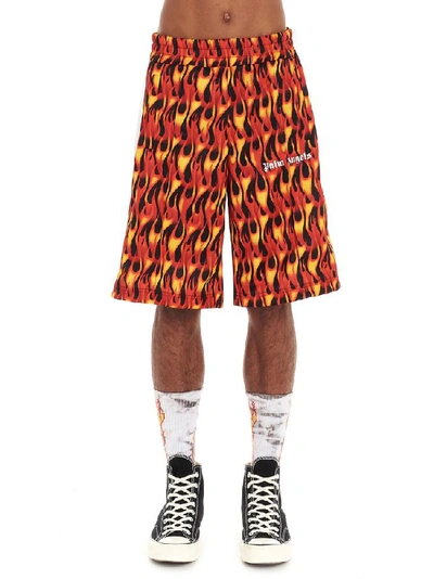 Shop Palm Angels Flames Printed Track Shorts In Multi