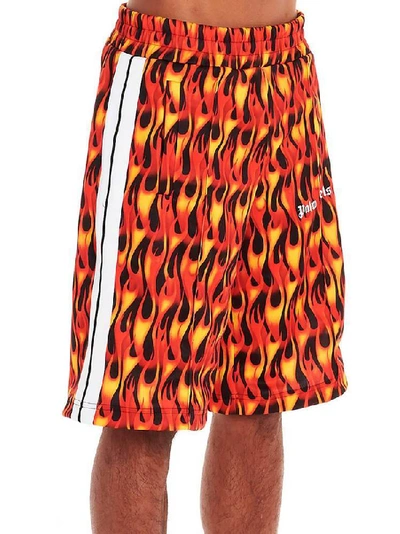 Shop Palm Angels Flames Printed Track Shorts In Multi