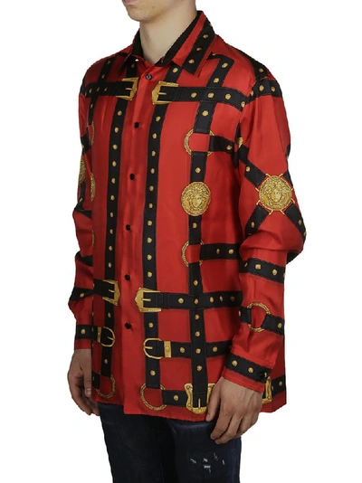 Shop Versace Bondage Print Shirt In Red