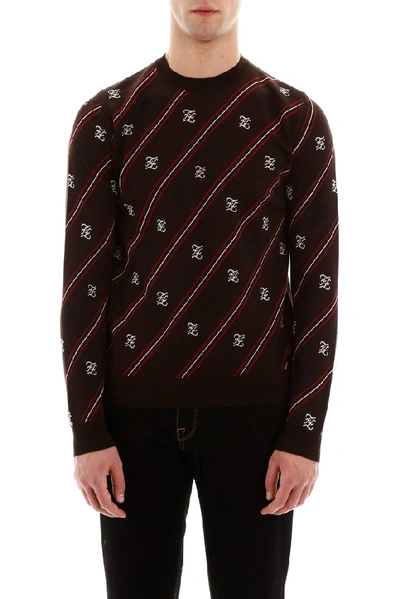 Shop Fendi Ff Karligraphy Diagonal Striped Jumper In Brown