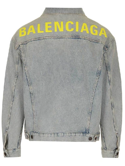 Shop Balenciaga Logo Denim Jacket In Blue