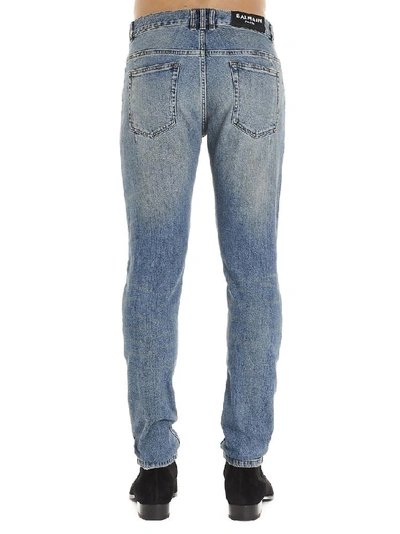 Shop Balmain Faded Slim Fit Jeans In Blue
