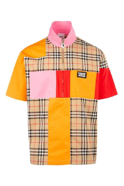 Shop Burberry Colour Block Half-zip Shirt In Multi