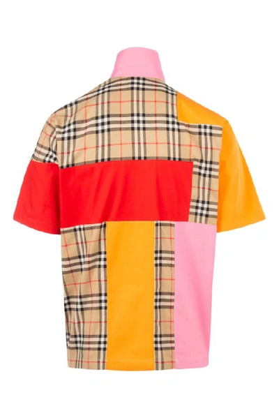 Shop Burberry Colour Block Half-zip Shirt In Multi