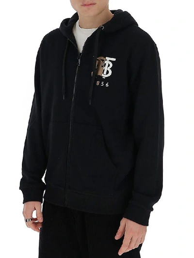 Shop Burberry Logo Embroidered Hoodie In Black