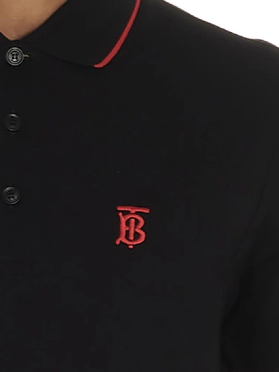 Shop Burberry Tb Monogram Embroidered Polo Shirt In Black