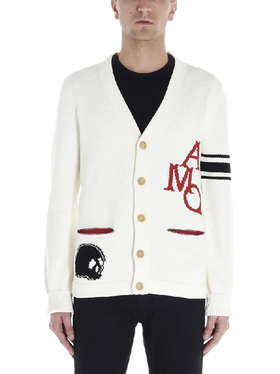 Shop Alexander Mcqueen Jacquard Logo Cardigan In White