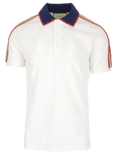 Shop Gucci Logo Ribbon Polo Shirt In White