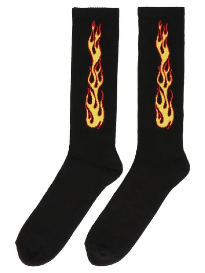 Shop Palm Angels Flame Socks In Black
