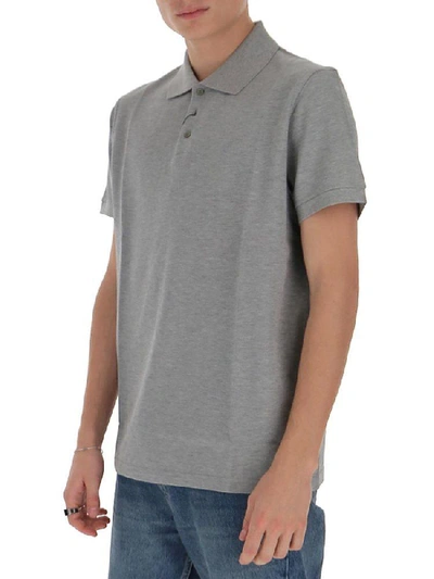 Shop Saint Laurent Cuffed Sleeves Polo Shirt In Grey