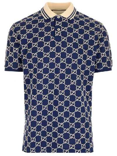 Shop Gucci All Over Logo Polo Shirt In Blue