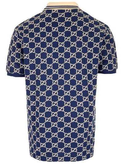 Shop Gucci All Over Logo Polo Shirt In Blue