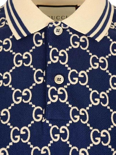 Shop Gucci All Over Logo Polo Shirt In Blue