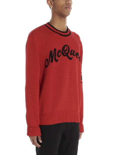 Shop Alexander Mcqueen Intarsia Logo Sweater In Red