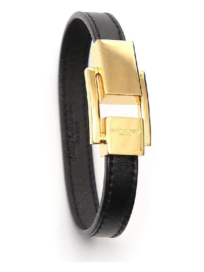 Shop Saint Laurent Logo Engraved Bracelet In Black