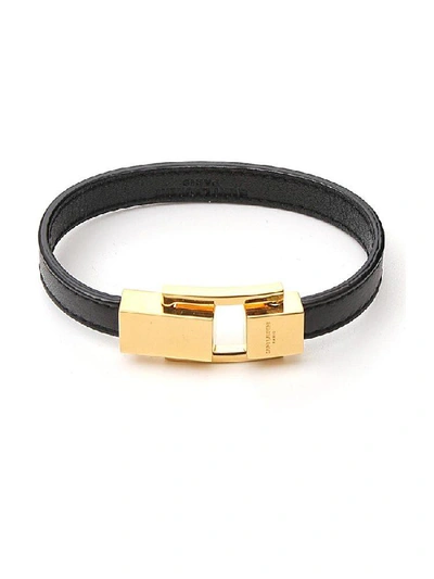 Shop Saint Laurent Logo Engraved Bracelet In Black