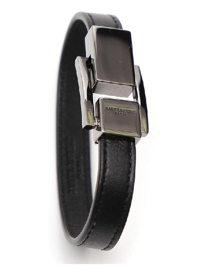 Shop Saint Laurent Betty Logo Engraved Bracelet In Black