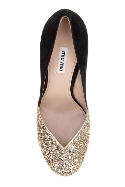 Shop Miu Miu Glitter Round Toe Pumps In F0u6f