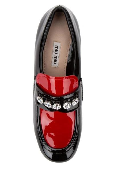 Shop Miu Miu Crystal Embellished Platform Loafers In F0n98