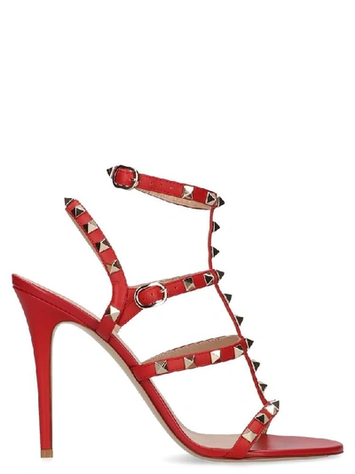 Shop Valentino Garavani Rockstud Sandals In Red